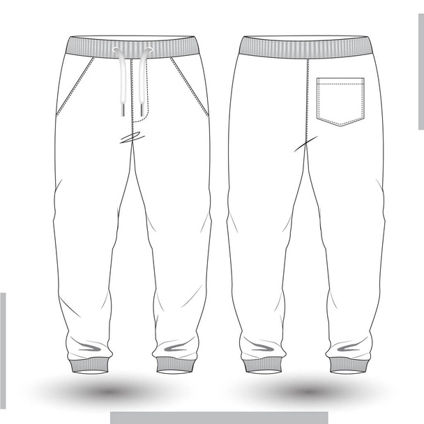 Flache Skizzenvorlage für die Lange Hose für Männer. Männerhosen Technische Mode Illustration. Männersport lange Hose Vektor für Vorder- und Rückansicht  - Vektor, Bild