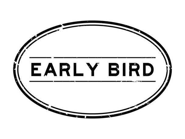 Grunge fekete korai madár szó gumi pecsét fehér háttér - Vektor, kép