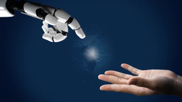 Gelecekçi robot yapay zeka devrimci yapay zeka teknoloji geliştirme ve makine öğrenme kavramı. İnsan hayatının geleceği için küresel robotik RPA bilim araştırması. 3B görüntüleme grafiği. - Video, Çekim