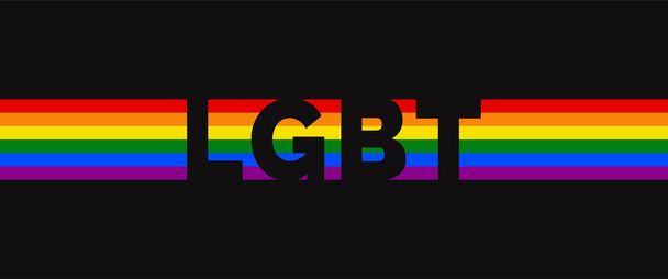Banner da tipografia do arco-íris da igualdade. Texto do orgulho isolado no fundo preto com padrão de bandeira do orgulho do arco-íris LGBT. - Vetor, Imagem