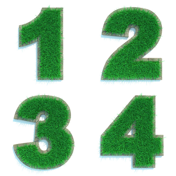Číslice 1, 2, 3, 4 zelený trávník. - Fotografie, Obrázek