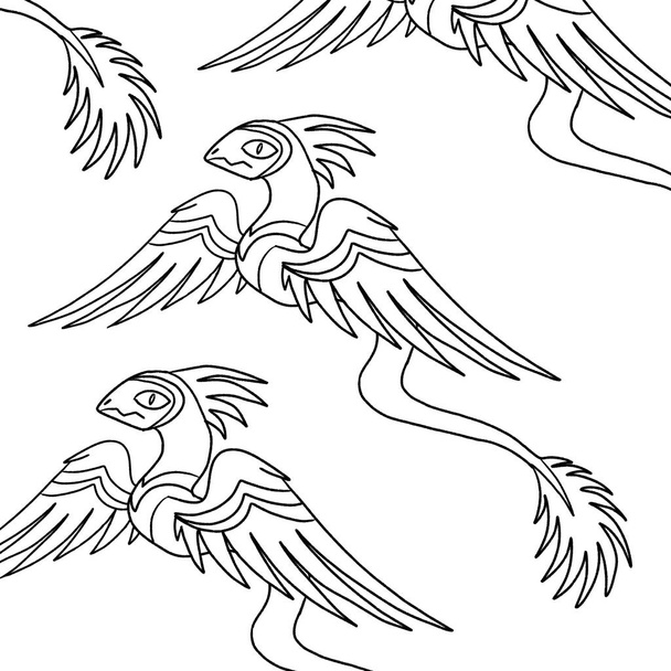 Black and white coloring page ink illustration of a dragon. - Fotografie, Obrázek
