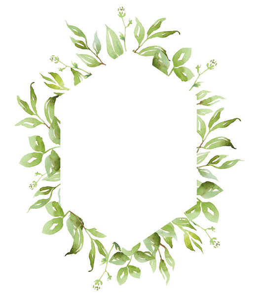 Watercolor greenery frame. Hand-painted clipart - Photo, Image