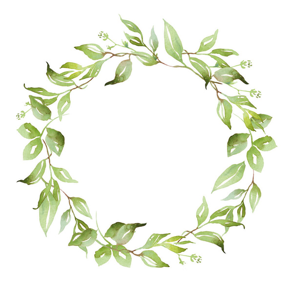 Watercolor greenery wreath. Hand-painted clipart - 写真・画像
