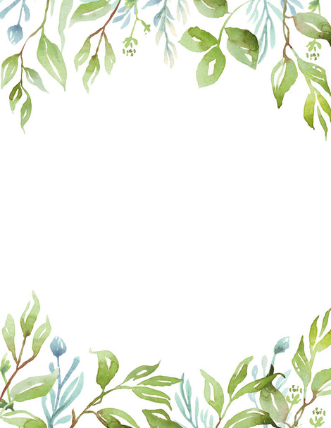 Watercolor greenery frame. Hand-painted clipart - Photo, Image