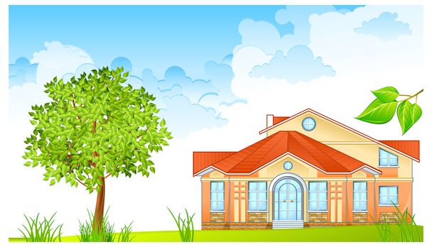 Landscape with house - Vector, Image