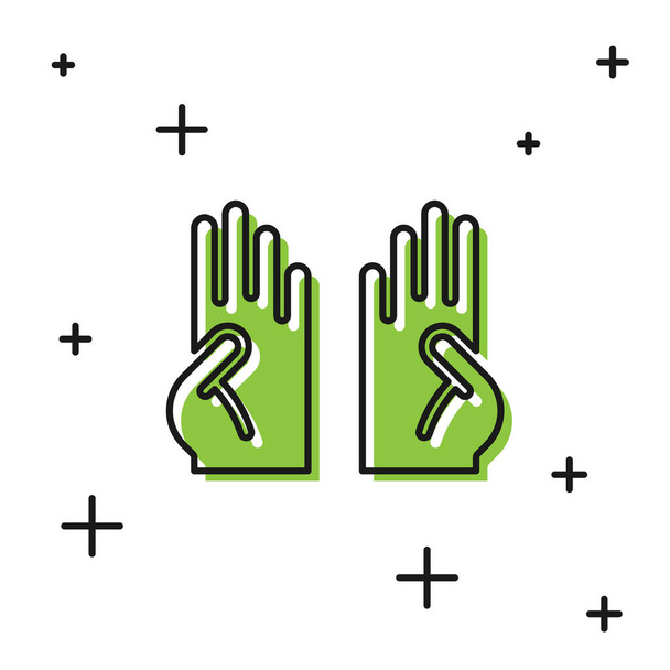 Zwarte rubberen handschoenen pictogram geïsoleerd op witte achtergrond. Latex handbescherming. symbool voor huishoudelijke schoonmaakmiddelen. Vector. - Vector, afbeelding