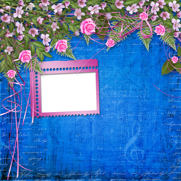 Writing abstract background with frame and floral beautiful bouq - Foto, Bild