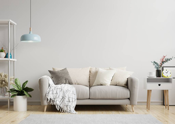 White minimalist interior living room have sofa and decoration.3D rendering - 写真・画像