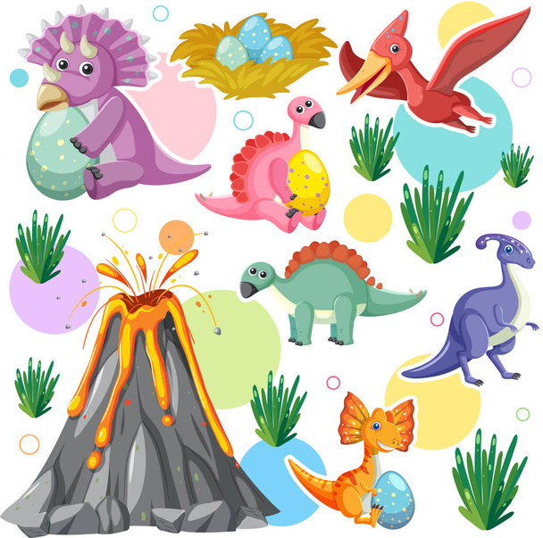 Cute dinosaur seamless pattern illustration - Vector, Image