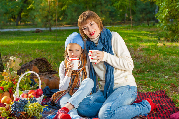 Happy mother with little daughter in autumn park - Foto, Imagen