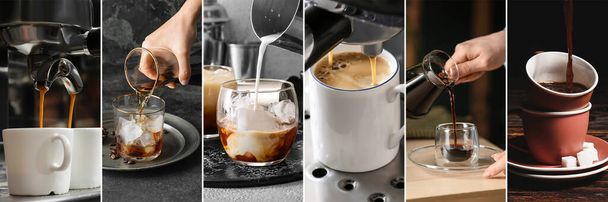 Collage avec différents café savoureux - Photo, image