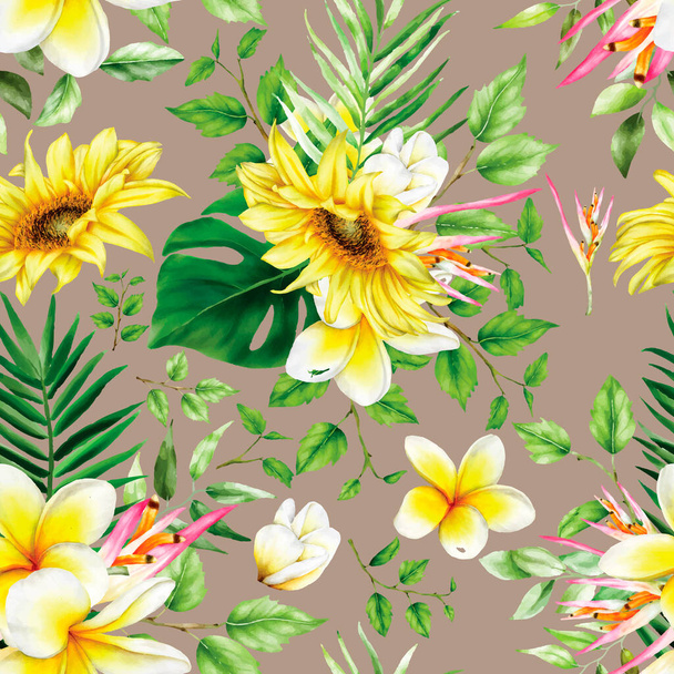 watercolor summer floral seamless pattern - Vector, Image