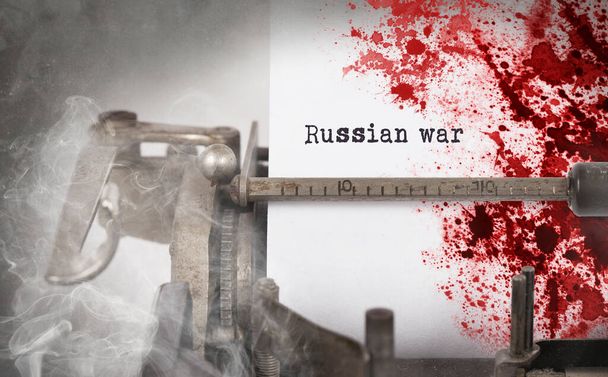 Zastavte válku, žádná válka Rusko versus Ukrajina. Válka mezi Ruskem a Ukrajinou - Starý psací stroj - Fotografie, Obrázek