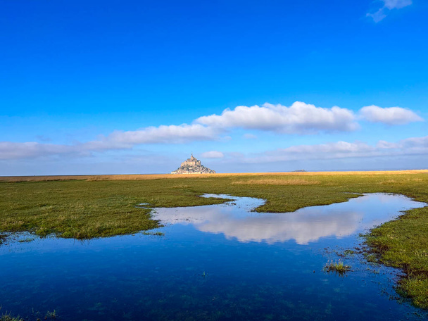 Salt marsh and Mont Saint-Michel landscape in normandy, UNESCO World Heritage Site in France, Europe. - Photo, Image