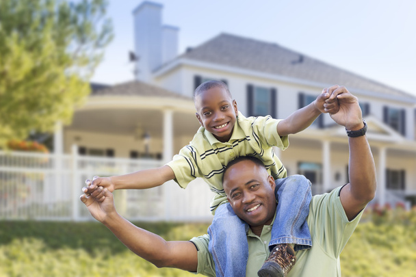 Playful African American Father and Son In Front of Home - Photo, Image