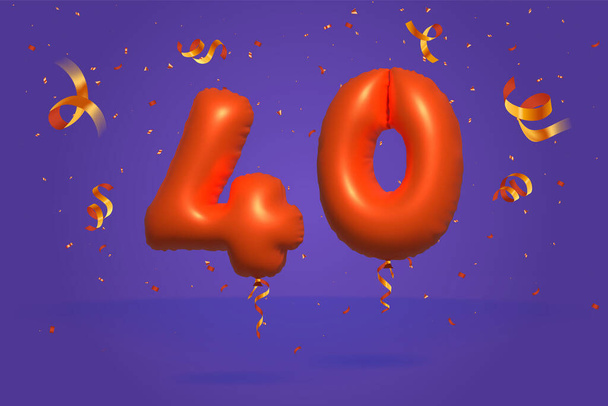 3d numero 40 Myynti pois alennus edistäminen valmistettu realistinen confetti Foil 3d Oranssi helium ilmapallo vektori. Kuva myynti juliste, banneri mainoksia, ostoskassi, lahjapaketti, syntymäpäivä, vuosipäivä - Vektori, kuva