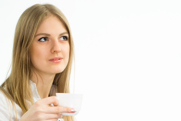 Nice girl with white cup - Foto, afbeelding