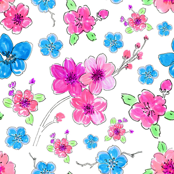  motif floral. croquis dessiné à la main, illustration aquarelle - Photo, image