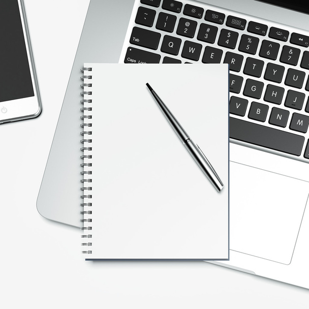 blank notepad and laptop - Foto, Imagem