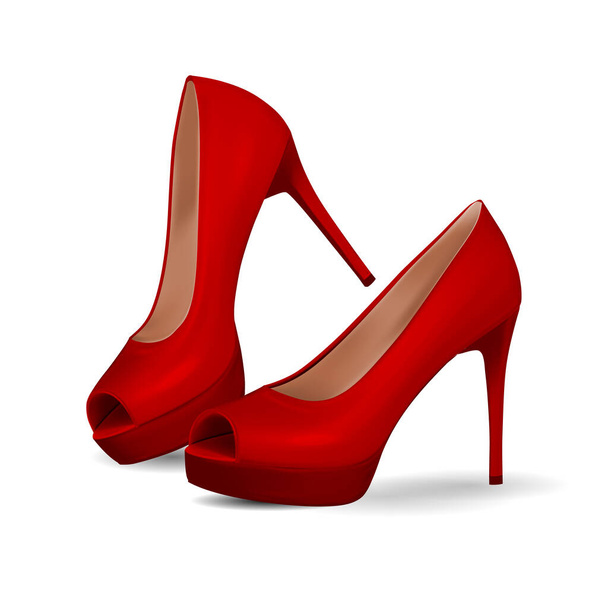Vector red high heel stiletto women shoe isolated on white background. Realistic 3d illustration - Vetor, Imagem