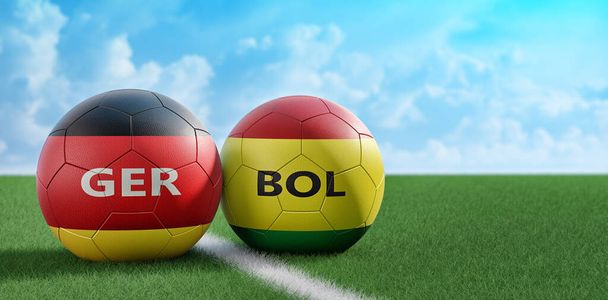 Germany vs. Bolivia Soccer Match - Leather balls in Germany and Bolivia national colors. 3D Rendering  - Valokuva, kuva