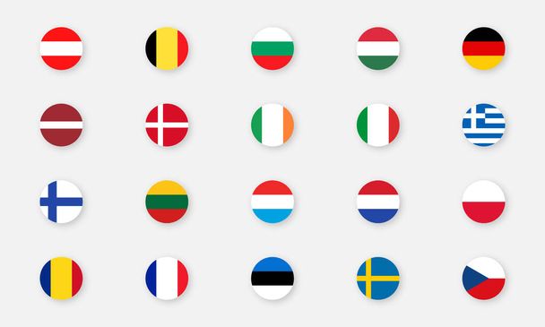 Flagi krajów europejskich. Ikony wektora flagi na odosobnionym tle z realistycznym cieniem. Wektorowy zestaw flag państw europejskich. Wektor EPS 10 - Wektor, obraz