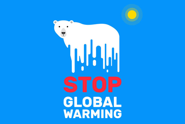 stop global warming change climate melting polar bear vector illustration - Vector, Image