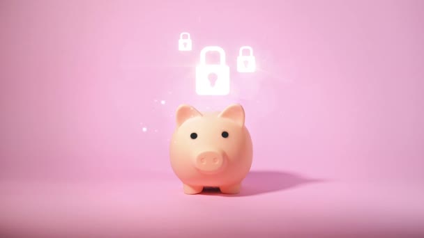 Piggy bank and key lock icon motion. Security money concept. - Footage, Video