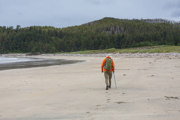 Hiker on the beach on Vancouver island, British Columbia, Canada - Photo, Image