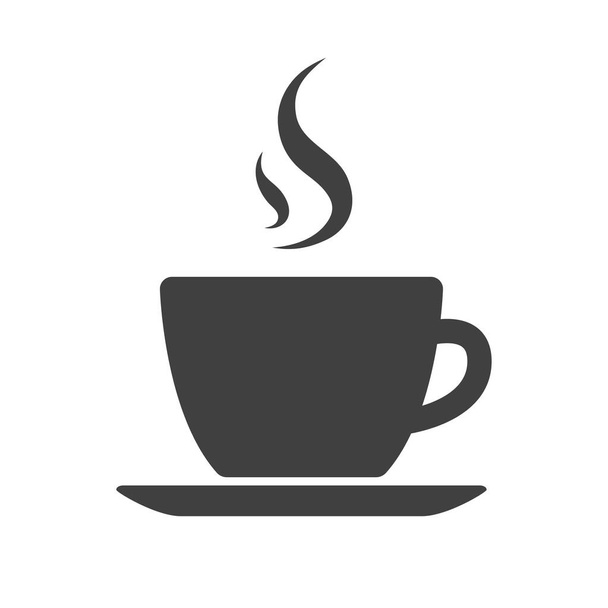 Zwart silhouet van een kopje met een warm drankje. Thee of koffie. Lunch pauze symbool. Ikoon logo voor cafe en coffeeshop. Vector zwart-wit geïsoleerde illustratie - Vector, afbeelding