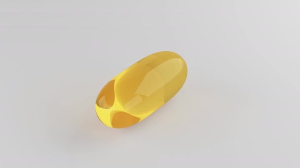 Capsule di gelatina molle per contenere farmaci oleosi e integratori nutrizionali come la vitamina A ed E. Movimento di rendering 3D da vicino. Integratori di olio di pesce grasso - Filmati, video