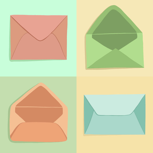 Set of open and closed envelopes in different colors - Vector, Image