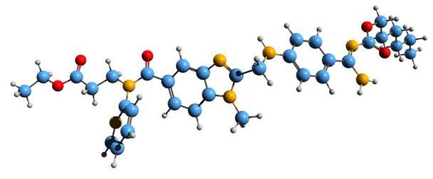  Image 3D de la formule squelettique de Dabigatran - structure chimique moléculaire de l'anticoagulant isolé sur fond blanc - Photo, image
