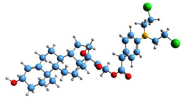 3D зображення скелетної формули Кортіфена - молекулярна хімічна структура синтетичного глюкокортикоїду, ізольована на білому тлі. - Фото, зображення