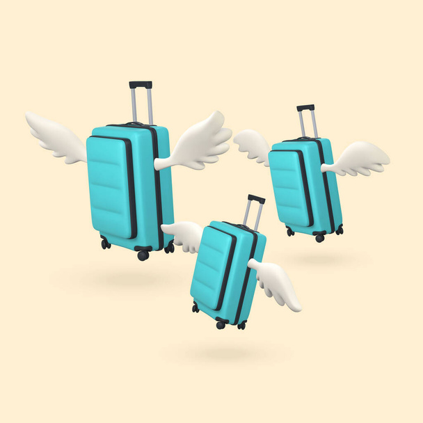 3d realistic render blue suitcases with wings. Vector illustration. - Vector, Image