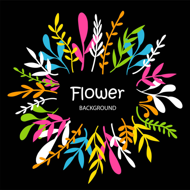 Floral herbal round bright black template. For social media posts, cards, invitations, banner design.  - Vector, Image