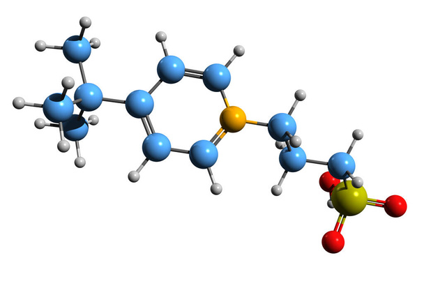  Imagen 3D de la fórmula esquelética del propanesulfonato de butilo piridino - estructura química molecular del tensioactivo aislado sobre fondo blanco - Foto, Imagen