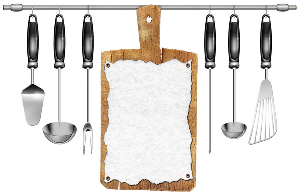 Кухонные принадлежности с разделочной доской
 - Фото, изображение