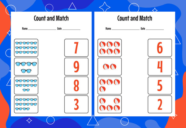 Tel en match met het juiste nummer. Bijpassende educatieve spel. Tel hoeveel items en kies het juiste nummer - Vector, afbeelding