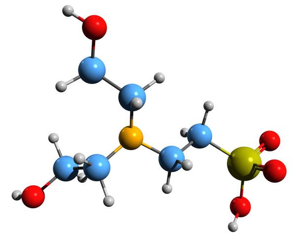 Obraz 3D formuły szkieletowej BES - molekularna struktura chemiczna środka buforującego izolowanego na białym tle - Zdjęcie, obraz