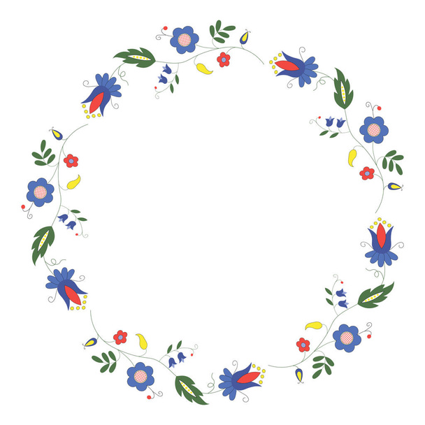 Decorative floral frame. Ethnic embroidery round border. - Вектор,изображение