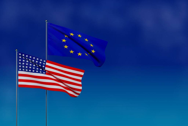 3d renderować flagę USA i Unii Europejskiej z miejscem na tekst lub projekt - Zdjęcie, obraz