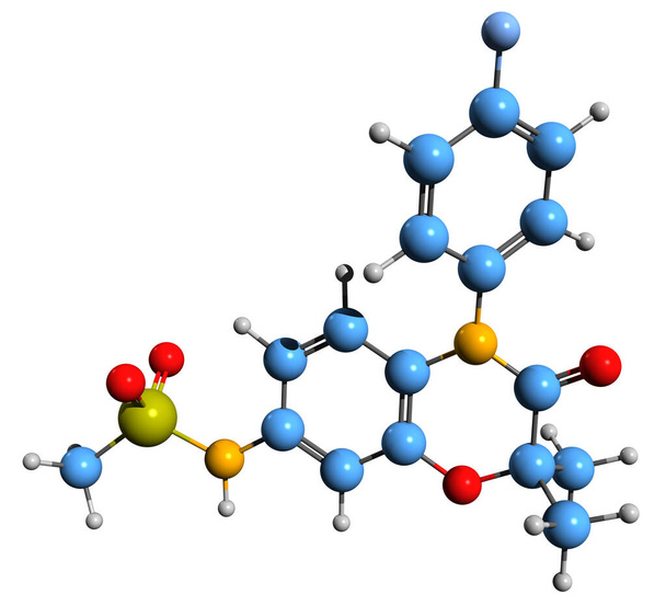  3D-Aufnahme der Apararenon-Skelettformel - molekulare chemische Struktur des nichtsteroidalen Antimineralocorticoids isoliert auf weißem Hintergrund - Foto, Bild