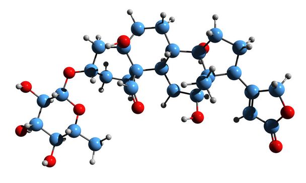  Image 3D de la formule squelettique Antiarin - structure chimique moléculaire du poison glycoside cardiaque isolé sur fond blanc - Photo, image