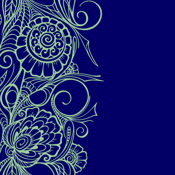 modrý hladký květinový rámeček na modrém pozadí, květinový grafický prvek opakování designu, textura, vzor - Vektor, obrázek