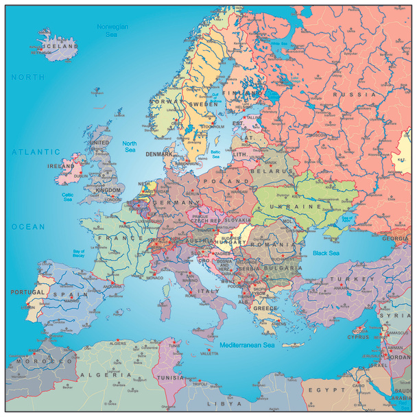Közigazgatási Térkép, Európa - Vektor, kép