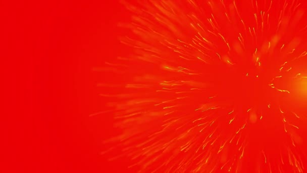 Rode en blauwe achtergrond.Beweging.Een heldere achtergrond waarop kleurrijk vuurwerk zichtbaar is dat schittert met verschillende stralen. Hoge kwaliteit 4k beeldmateriaal - Video
