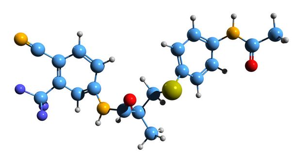 3D obraz kostra Acetothiolutamidu - molekulárně chemická struktura SARM izolovaná na bílém pozadí - Fotografie, Obrázek