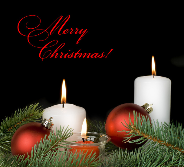 Christmas composition with a burning candles - Φωτογραφία, εικόνα